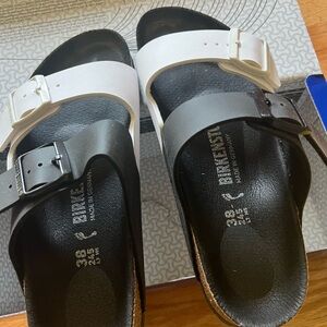 Birkenstock Arizona Split Black/White Leather Sandals